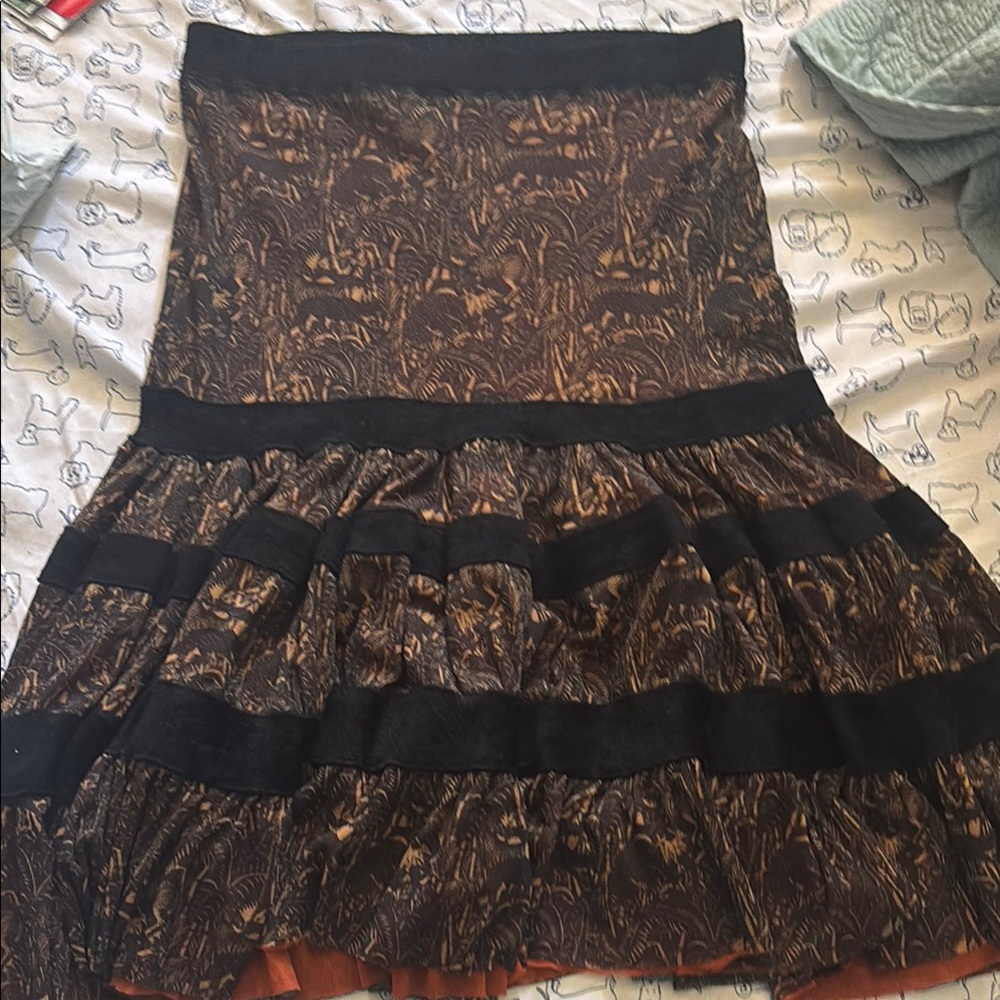 Jean Paul Gaultier Black and Brown print Skirt with Ruffled Tiers vintage